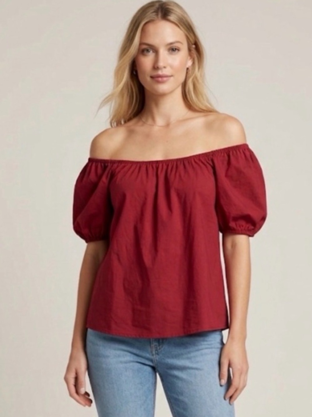 a new day Cranberry Puff Sleeve Square Neck Top size small NWT